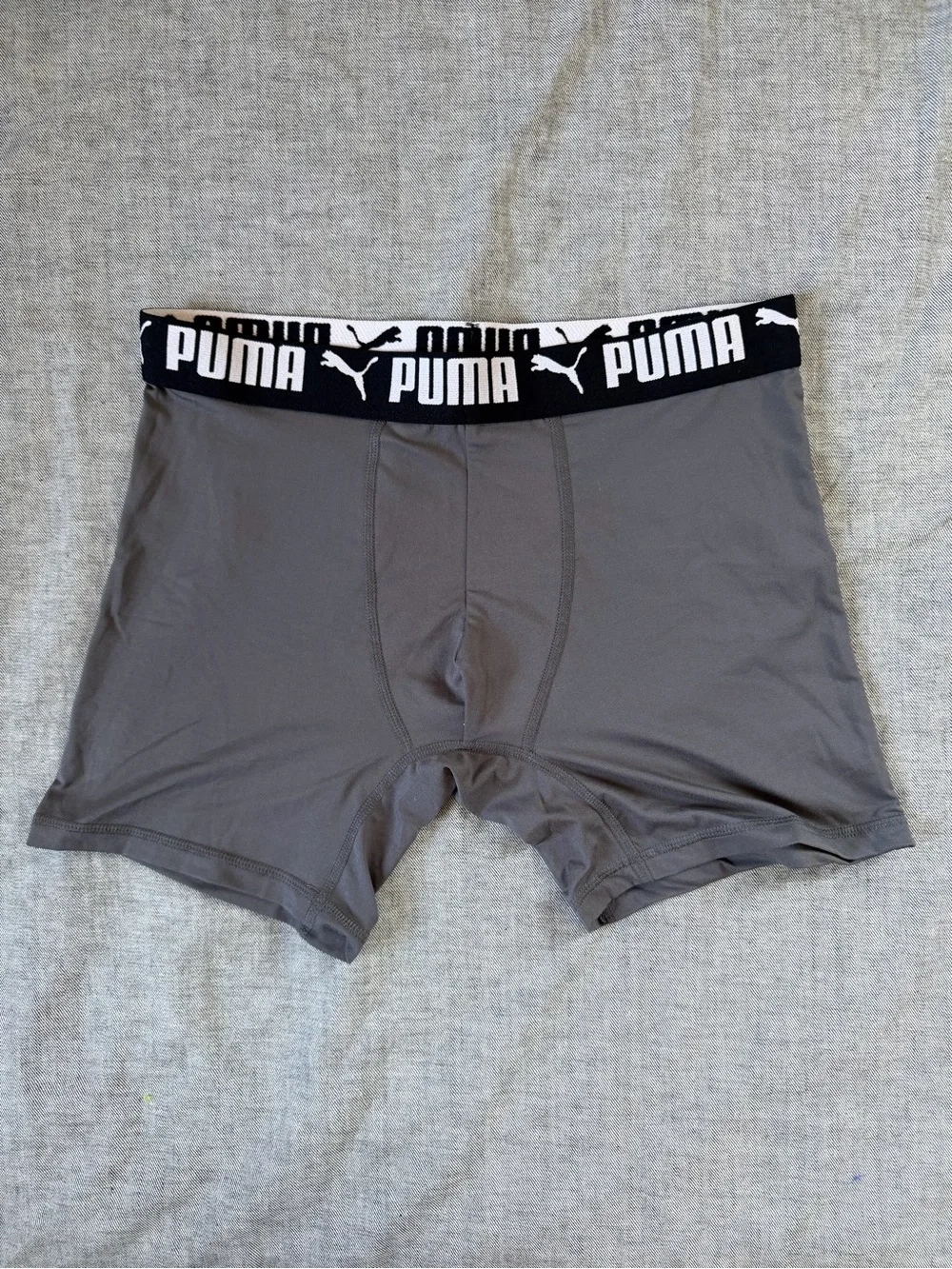 NWOT PUMA Men's Gray Boxer Briefs with Black Logo Waistband